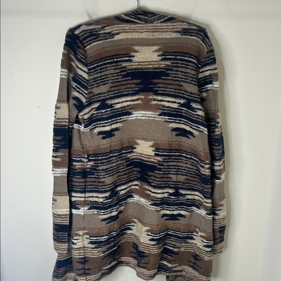 LUCKY BRAND Aztec Western Boho Tribal Open Front Brown Blue Cardigan Size Large - Picture 3 of 16